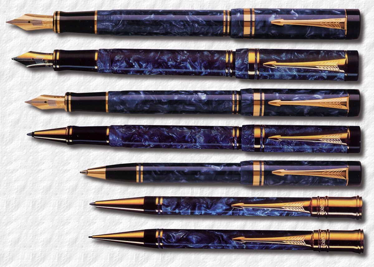 Gold Plated Trim REYNOLDS Accent Marbled Brown Blue GT Fountain & Ball Pen Set 