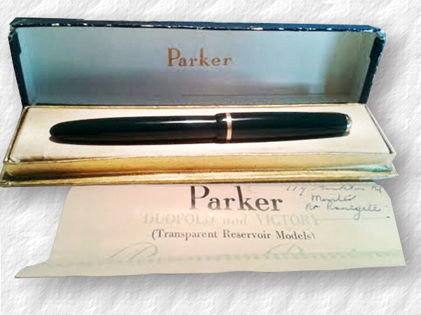 SOLID STERLING SILVER GOLD CAP & BARREL PARKER ACTUATED BALLPOINT PEN & CASE 